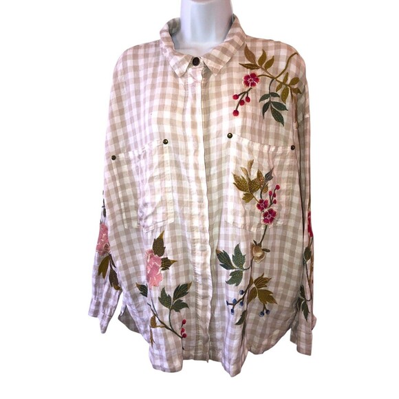 X Large Johnny Was Workshop Adele Gingham Pocket Overshirt Boho Chic - Picture 3 of 14